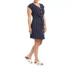 Women's Tribal Button Front Stripe Dress